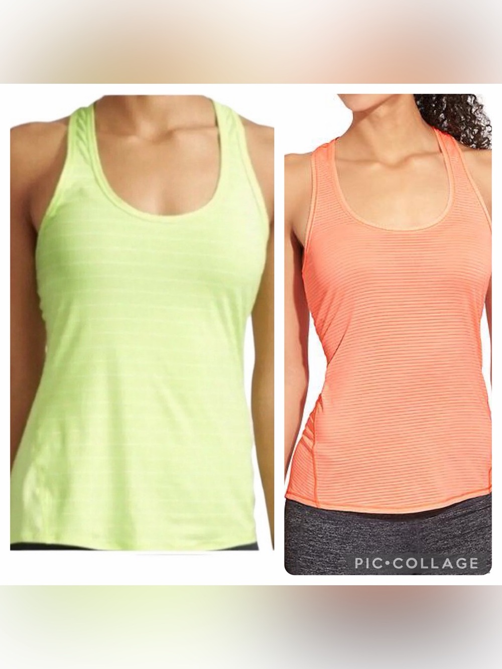 (2) Athleta Shadow Stripe Chi Tank in Neon Yellow and Orange Bundle.
